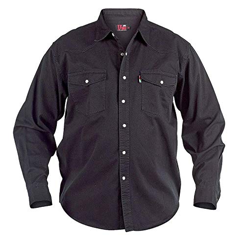 Duke London Hombre Vaquero Western Stonewash Trucker de Manga Larga Camiseta Negro Negro XXX-Large