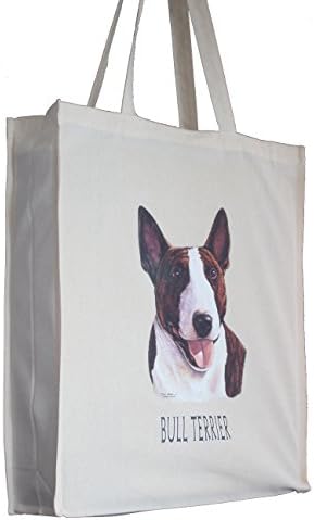 Bull Terrier Breed of Dog H Reusable Cotton Shopping Bag Tote Gusset for Extra Space and Long Handles - Perfect Gift