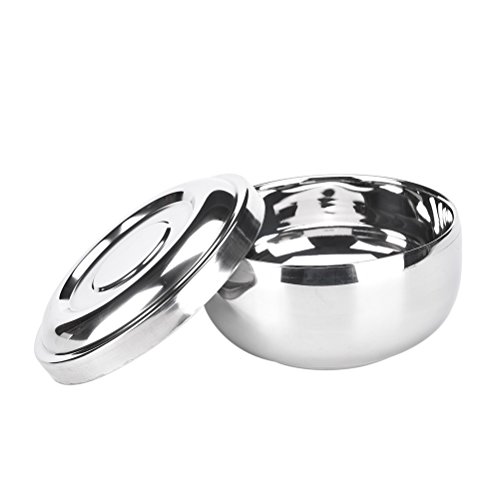 B-Comrade(TM) Shave Soap Cup with Lid, Stainless Steel Dual Layer Shaving Mug Bowl