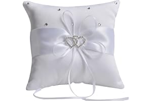 HshDUti Double-Heart Wedding Ring Pillow, Ring Bearer Pillow, Ring Bearer Cushion for Wedding Party Ring Holder White
