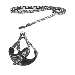 Pets Empire Reflective Cat Harness and Leash Set Escape Proof Small Cat Vest Harness with Bell Soft Mesh Adjustable Walking for Kitten ( Daisy Black )