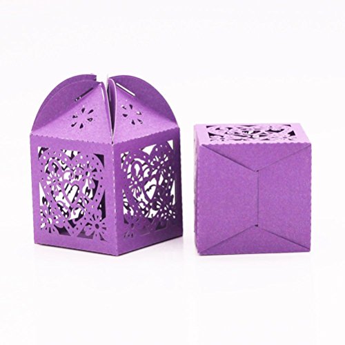 PIXNOR Hochzeit Candy Boxen mit Multifunktionsleiste Dekorationen – 50 Stück (Lila) - 4