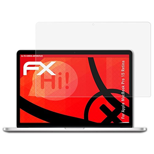 Apple MacBook Pro 15 Retina Panzerfolie - 2 x atFoliX FX-Shock-Antireflex blendfreie stoßabsorbierende Panzerschutzfolie