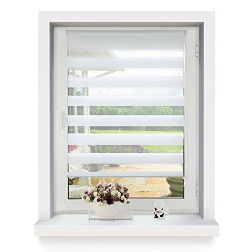 OUBO Doppelrollo Klemmfix Duo Rollo Fensterrollo ohne Bohren mit Klemmträgern - 55 x 150 cm - Weiß