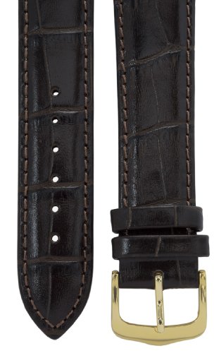 Uhrenarmband 22 mm Leder dunkelbraun, Kroko-Optik, Länge 75x115mm, Aluminium IP gold-Dornschließe