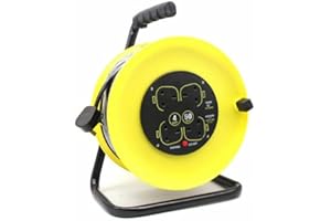 ANUPTTA Outdoor 50 Metres Four Socket Open Cable Reel Extension Lead Garden Outdoor with Winding Handle 13A 4 Socket Thermal Out and Power Switch High Visibility Cable
