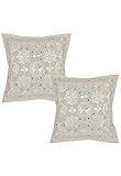 Vintage 40x40 blumen Kissenbezug Couch Baumwolle Deko stickerei Zierkissenbezüge Dekorativ Weiß Pillow cover Set 2 Elegant Pillowcases By Rajrang