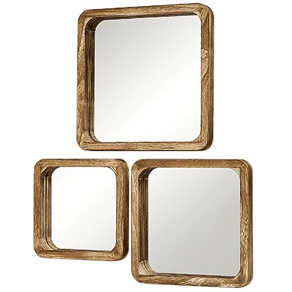 Home Collection Conjunto de 3 Espejos de Madera Paulonia Imperial de Pared 25-35 cm Decoracion Hogar