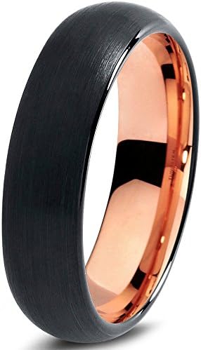 Tungsten Wedding Band Ring 4mm for Men Women Black Rose Gold Plated Dome Brushed Polished Size N 1/2