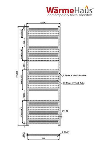 Handtuchheizkörper Badheizkörper 1760x600mm Weiß gerade - 8