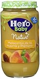 100% fruta natural y pelada Hero Baby Babynatur Alimento Infantil, Melocotón De La Huerta Y Plátano, Sin gluten, A Partir De 4 Meses - 235 gr