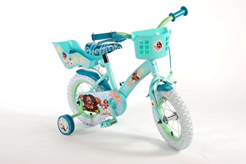 Girl Bike 12 Inch Disney Vaiana Moana with Training Wheels Rear Coasterbrake Basket and Doll Carrier Mint Green - 95% Assembled