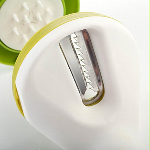 DOLDOA Spiralschneider Hand für Gemüsespaghetti kartoffel,Zucchini Möhren Reibe Spargelschäler Gurkenschäler Gurkenschneider Gemüseschneider, mit Drei Funktionen Klingen,Grün - 4