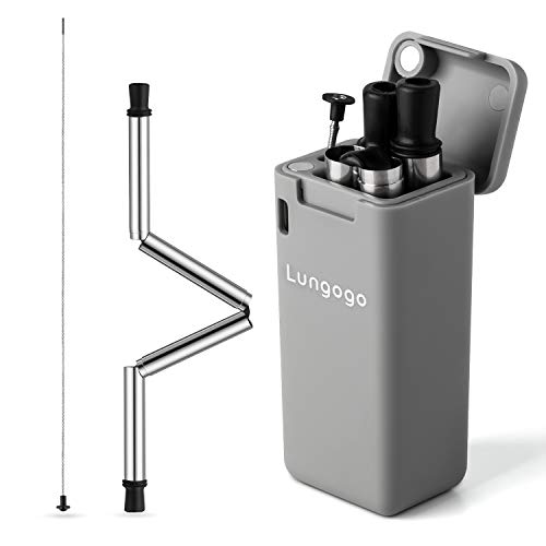 Reusable Collapsible Straws, Lungogo Stainless Steel Drinking Folding Straws, Foldable Food Grade Silicone Tube Straws Set with Recycled ABS Case and Cleaner (Grey)