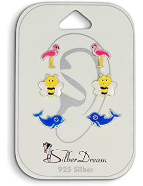 Teenie Weenie Kinder Ohrstecker 3er Set Tiere 925er Silber Mädchen SDS803