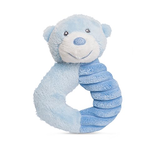 MaSaYa Blue Bonnie Bear Ring Rattle 5'' by Aurora Baby