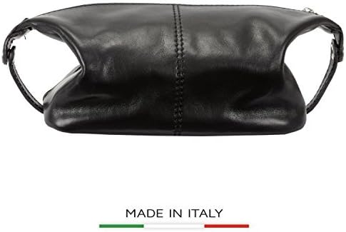 Alberto Bellucci Men's Italian Leather Toiletry Travel Dopp Kit Case, Black