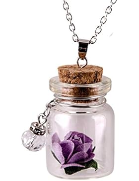 Sunnywill Damen Halskette Kette Choker Anhänger Glow in the Dark Blume Glas Tiny Wishing Flasche Fläschchen Halskette...