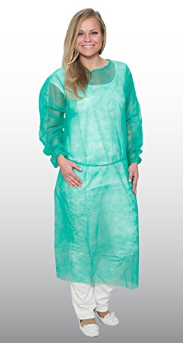 Bata desechable con cinturón para hospital (10 unidades, 130 x 160 cm), color verde