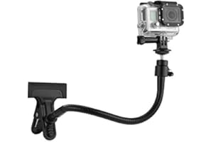 CAMKIX Pince de Fixation + Cou Réglable - Compatible avec GoPro Hero Fusion, Hero 8 Black, 7, 6, 5, 4, 3+, 3, 2, 1, DJI Osmo Action - Support Double Fonction - avec Support à Rotule et Cou Réglable