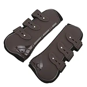 Horse Front Legs Support Boots, Horse Leg Protector Adjustable Breathable PU Neoprene Shock Absorbing for Jumping for Riding(Pair of Brown Front Legs, L)