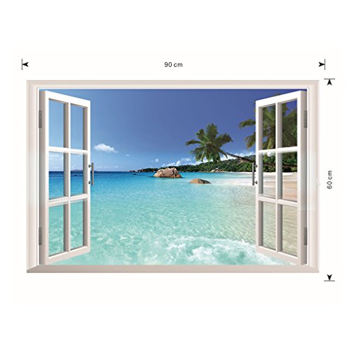 Strand Meer 3D-Fenster Scenery anzeigen Wand-Aufkleber-Dekor-Abziehbild Reusable Brown - 2