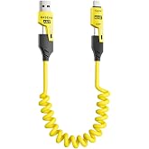 4&rsquo;&uuml; 1 Arada 65W Yaylı Hızlı Şarj Kablosu Type-C &amp; Lightning PD Destekli, Dolaşmaz Spiral Tasarım, 1.5m Uzayabilir, Ara&ccedil; &amp; Ev 