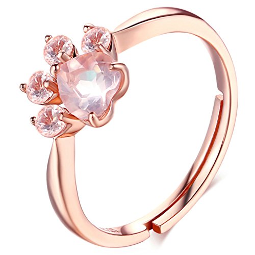 Anello a Forma di Zampa di Gatto Anello Stampa Zampa Argento Sterling Regolabile Anello Rosa per Amanti dei Gatti Donne Natale, San Valentino, Compleanno (Oro Rosa, 14,5-19,5)