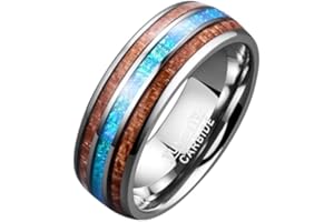 NUNCAD Bague Homme en Carbure de Tungstène, Anneau Colorée avec Coquille et Opale, 8 mm, Alliance de Mariage Unique Bleu/Rose