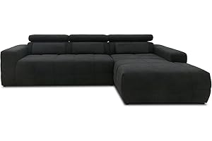 ‎DOMO. COLLECTION DOMO. collection Ecksofa Brandon, Sofa mit Rückenfunktion in L-Form, Polsterecke, Eckgarnitur Longchair rechts 285 x 175 x 98 cm (BxTxH), schwarz