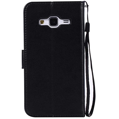 Samsung Galaxy J3 2015 Hülle [mit Frei Hartglas Displayschutzfolie], BoxTii® Ledertasche Lederhülle mit Bändselloch Kartenfächern, Kratzfeste Wickelfalz Weiche PU Leder Flip Wallet Case, Handyhülle Schutzhülle mit Rückschale Cover für Samsung Galaxy J3 2015 (#1 Schwarz) - 3