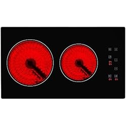 Table de Cuisson Plaque en Vitrocéramique Intégrée Commande tactile 2 Foyer 3000W(1800W+1200W) Plaque de cuisson avec UK prise