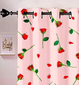 Ultimate Trends  Polyester 3D Floral Digital Printed Curtains for Window 5 feet Set of 2 Pieces, Peach