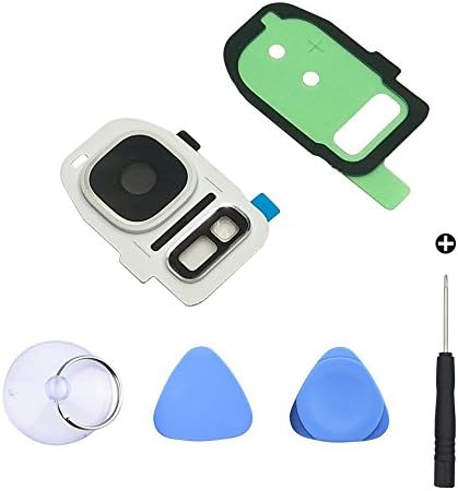 Cemobile Back Camera Glass Lens Cover + Rear Camera Bezel with Adhesive + Flash Cover Pre-installed Replacement Parts + Repair Tool Kit for Samsung Galaxy S7 / S7 Edge (White)