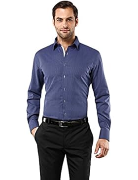 Vincenzo Boretti Herren Hemd Slim Fit Tailliert Bügelfrei Gemustert mit Kontrast