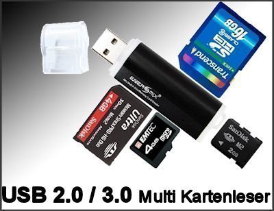 Micro SD SDHC Speicherkarten Lesegerät / Kartenleser USB 1.0 /2.0 / 3.0 bis 32 GB in Schwarz