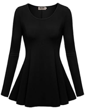 DJT Damen Langarmshirt Rundkragen Fattern A-Linie Saum T-Shirt Bluse
