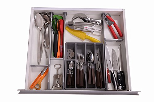 Verstellbarer Schubladen-Organizer Küche, eleganter modularer Schubladeneinsatz aus Aluminium – Set aus 9 Trennelementen (mittelgroß | für Schubladen 44,5 cm – 50 cm Länge) von Practical Comfort - 5