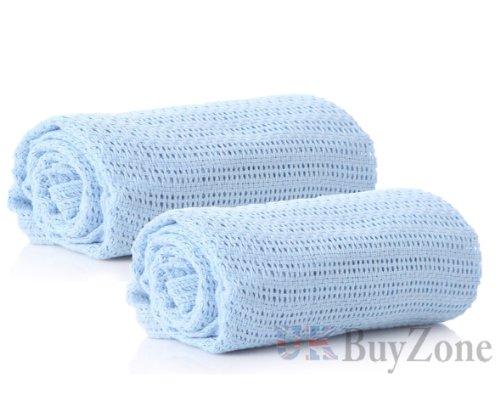 Large Baby 100% Pure Cotton Cellular For Blanket Pram Cot Bed Mosses Basket Crib 70 x 90 cm. ; 100 x 120 cm. (2 x Blue (100x120cm.))