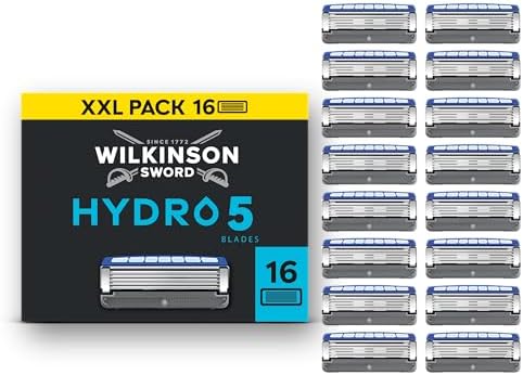 Wilkinson Sword Hydro 5, ricariche per rasoio da uomo, azione idratante, lame rivestite in carbonio, 16 ricariche