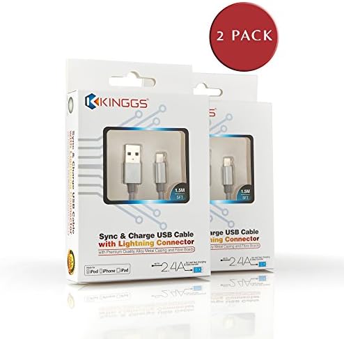 KINGGS iPhone Charger (2 PACK), 5ft 1.5m Extra Long Nylon Braided MFi Certified Lightning to USB Cable Sync &amp; Fast Charging Cord for Apple iPhone X/8/8Plus/7/6S/SE, iPad Pro/Air2 (Grey+Grey)