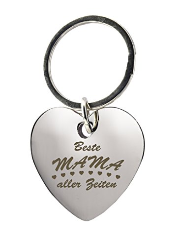 Preisvergleich Produktbild Schlüsselanhänger Herz mit Gravur "Beste Mama aller Zeiten" - Chrom - Geschenk - Mutter - Mama - Muttertag oder als Geschenk zu Weihnachten