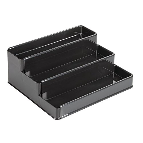 mDesign Gewürzregal für Küchenschrank – ausziehbare Aufbewahrungsmöglichkeit für Ordnung in der Küche – 3 Ebenen, schwarz - 4