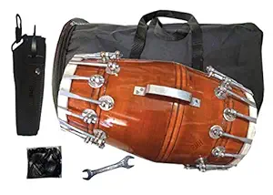 GT manufacturers Wooden Musical Dholak Instrument Drum Nuts & Bolt With Kit Carry Bag