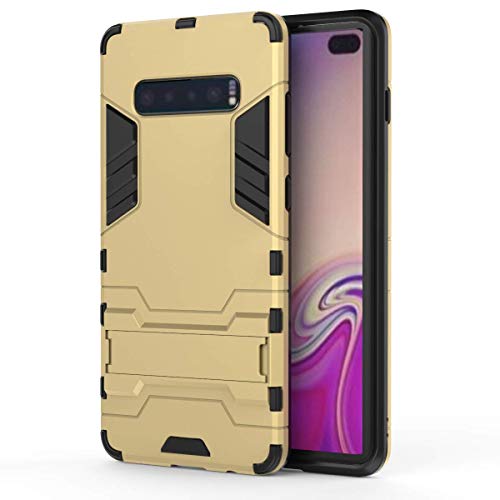 KISCO pour Coque Samsung Galaxy S10 Plus,Housse Coque Doux TPU et PC Hybride Frame Anti-Chocs Etui de Protection avec Support,pour Samsung Galaxy S10 Plus-Or