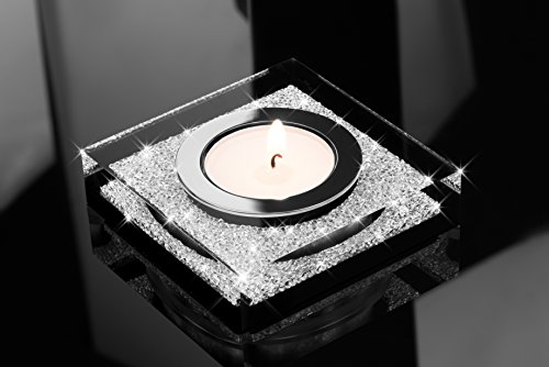 Edler Teelichthalter Lotus 1 mit SWAROVSKI ELEMENTS Kristallen – funkelnde Tischdeko, Muttertags-Geschenk (schwarz) - 4