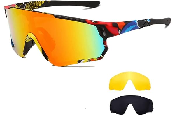 Long Keeper Lunettes de Cyclisme avec 3 Verres Interchangeables Lunettes de Sport Lunettes de Soleil Polarisées Protection UV400 pour Homme et Femme