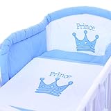 PRINZ blau Babyzimmer Möbel Komplettset für Jungs mit Kinderbett 120×60 Wickelkommode 9 teiligen Bettwäsche Set weiss - 6