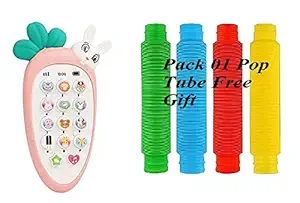 Phone Cordless Feature Mobile Phone Toys Mobile Phone for Kids Phone Small Phone Toy Musical Toys and Free Gift 1 Pop Tube ( Pink Color)