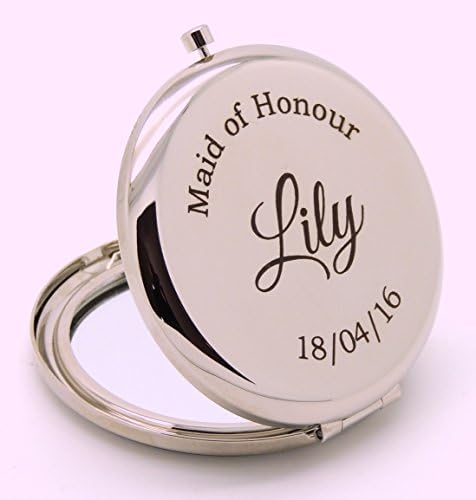 Engraved Compact Mirror - High Polished Silver Body - BOLD Contrasting Engraving (Black)